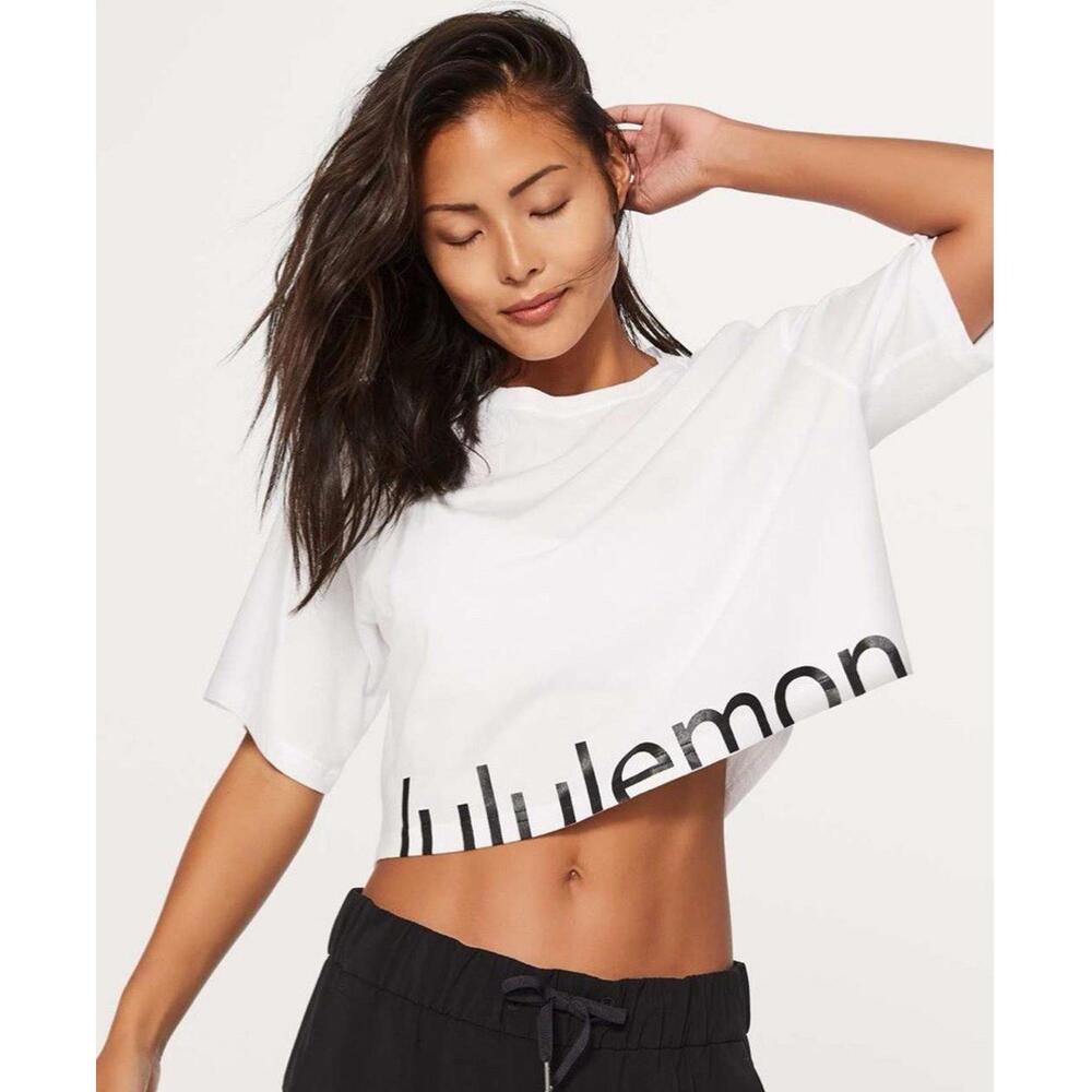 Lululemon Cortes Crop Tee Expression Logo Graphic Pima Cotton White NWT 12
